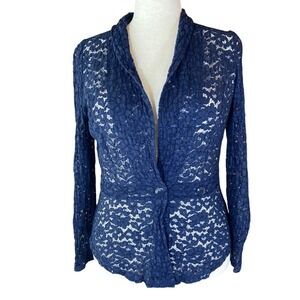 Lace Cardigan Jacket Blue with Button Lapel Whimsy Feminine Fairy